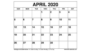 Free Printable April 2020 Calendar  WikiCalendarCom [upl. by Gib]