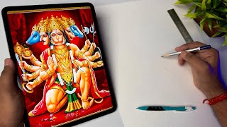 Panchamukhi Hanuman Ji Drawing Lord Hanuman Drawing Outline Tutorial 😍 [upl. by Airotel750]