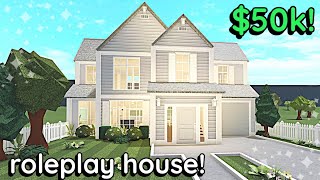 50k Aesthetic Bloxburg Roleplay House Build 2 Story Exterior Tutorial WITH VOICE [upl. by Ecnav826]