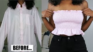 How To Make A Smocked Tube Top  DIY Mens Shirt Refashion [upl. by Amor]