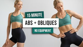 15 MIN ABS AND OBLIQUES Workout  No Equipment  No Repeat Home Workout to get side abs [upl. by Sone]