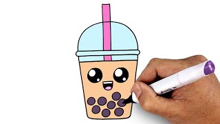 How To Draw Funny Boba Tea How to Draw a boba drink cute and easy [upl. by Gazzo]