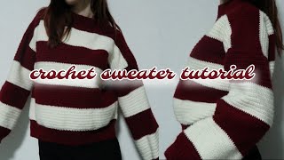 CROCHET SWEATER TUTORIAL  beginner friendly  striped crochet sweater  STEP BY STEP [upl. by Chandra]