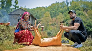 Making Typical Nepali Dishes with Whole Goat  Mega Village party [upl. by Breh]