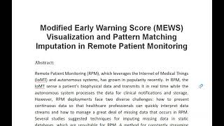 Modified Early Warning Score MEWS Visualization and Pattern Matching Imputation in Remote Patient Mo [upl. by Ferdinand]