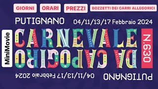 Carnevale Di Putignano 2024 Giorni Orari Prezzi e Bozzetti dei Carri AllegoriciMiniMovie [upl. by Sopher]