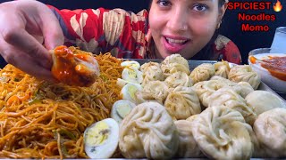 Eating Spicy🔥 Street Style Chowmin Momo Boiled Egg  Indian Street Food Mukbang  Asmr Eating Show [upl. by Mccafferty]