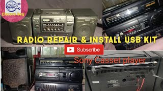 Radio repair No power sony casste  රේඩියොවට USB sound kit සවි කර ගනිමු [upl. by Nylac]