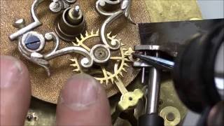 Repairing the Brocot Escapement part 3 quotSetting New Pallet Jewelsquot [upl. by Arocet]