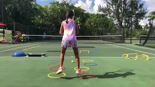 Coach Dabul tennis training 10 years old player Marcela Roversi Tennis drills  footwork [upl. by Acinor279]