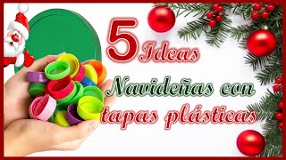 5 IDEAS NAVIDEÑAS CON TAPAS PLÁSTICAS  Manualidades navideñas con reciclaje  Christmas crafts [upl. by Birgit]