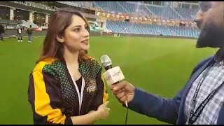 Multan Sultans Brand Ambassadors Neelam Munir amp Ahsan Khan in Dubai Stadium  PSL 3 [upl. by Grete]