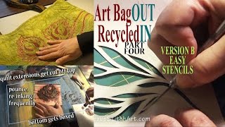 Art Tote Bag OUT Recycled IN  EASY STENCIL Purse Top  Part 4B of 7  Adv Project ZSA Tutorial [upl. by Eudosia]