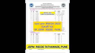 JSPM RSCOE TathawadePune Cutoff 2024 Last year Category wise Cutoff List 2023cutoff jspmmhtcet [upl. by Jasper340]