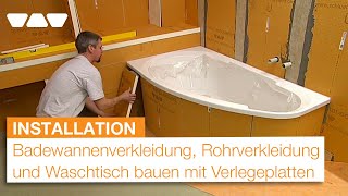 Badewannenverkleidung Rohrverkleidung und Waschtisch bauen mit SchlüterKERDIBOARD Verlegeplatten [upl. by Goldberg137]