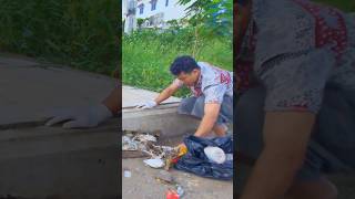 Remove plastic Clogged culvert drain shorts cleaning plastic culvert [upl. by Ajaj405]