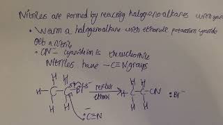 Nitriles are formed by reacting halogenoalkanes with cyanideReflux and ethanol [upl. by Rovert]