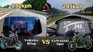 2022 Yamaha MT09 vs Kawasaki Z900 SE  Top Speed  Acceleration 🔥🔥 [upl. by Maxentia]