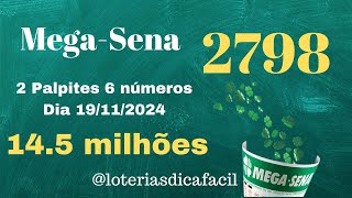 Vale apena 2 Palpites Mega 2798 sorteio 191124 Prêmio 14 Milhões loteriasdicafacil 🔥 [upl. by Amuh]