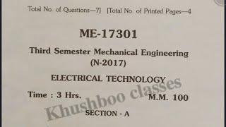 Electrical Technology 3rd sem Mechanical Engineering Question paper [upl. by Maxie211]