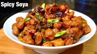 SPICY CHILLI SOYA CHUNKS RECIPE SUPER QUICK amp EASY  SOYABEAN DRY RECIPE [upl. by Ecyal]