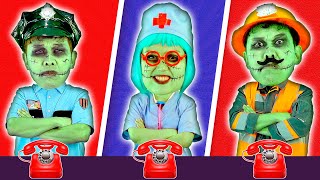 Zombie 911 Rescue Service Zombie Policeman Doctor and Fireman   MORE Lights Kids Song [upl. by Amsed41]