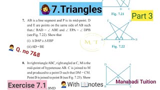 9th class mathsChapter 7🤷‍♀️Triangles💁‍♀️Exercise 71 Q no 7amp8 part 3with notes [upl. by Otokam]