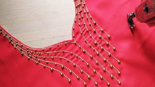 Normal Machine Embroidery Neck Design With Pearl Work  Neckline For Kurtis Cutting And Stiching [upl. by Ivett]