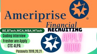 Ameriprise Financial Recruitment OffCampus  Freshers  2021 [upl. by Elane]