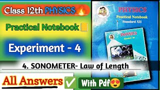 12th physics practical book solutions experiment 4 Sonometer Law of Length All Answers✅ [upl. by Yejus]