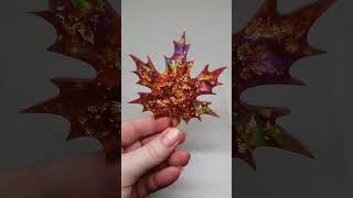 Holographic maple leaf gold leaf resin crafts reveal epoxy art perfect pour asmr Canada [upl. by Essilem]