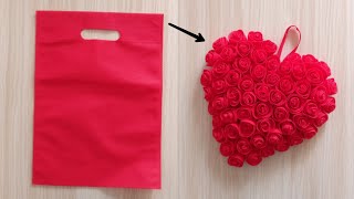 Roses Heart Making With ClothBag Valentines Day Gift DIY  Best Out Of Waste  ValentinesDay Craft [upl. by Tterej]