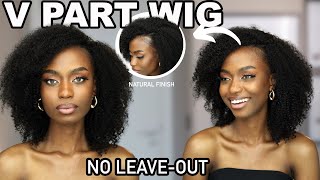 HOW TO  V PART WIG INSTAL  NO LEAVE OUT  SIDE PART  KINKY TO CURLY HAIR [upl. by Niffirg]