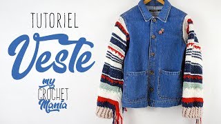 TUTO CROCHET COMMENT FAIRE DES MANCHES STYLE INDIENNE A UNE VESTE EN JEANS STYLE ZARA [upl. by Enelegna346]