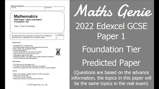 Edexcel 2022 GCSE Maths Paper 1 Foundation Predicted Paper [upl. by Chak]