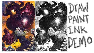 Drawing Gandalf vs The Balrog full drawing inking and painting process 1 [upl. by Dyana316]