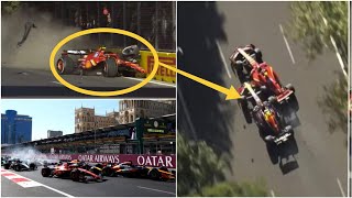 🔥 Carlos Sainz and Sergio Perezs car crash in Azerbaijan Grand Prix  Perez reaction to Sainz crash [upl. by Tawsha]