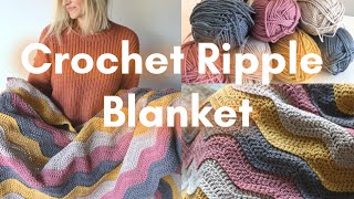 Easy Crochet Ripple Blanket Tutorial [upl. by Nollaf]