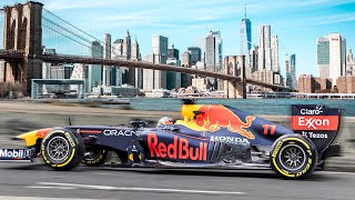 Sergio Perez Drives F1 Car Through New York City [upl. by Oniliuqnart]