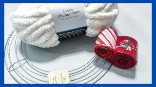 Christmas Wreath Tutorial  Chunky Yarn amp Ribbon Wreath  Just 1 Quick Craft [upl. by Tena]