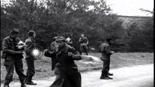 Liberated American POWs kick hit and throw things at newly captured German prisoHD Stock Footage [upl. by Eillak]