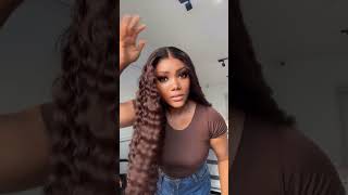 Doubleleafwig brown color human hair deep wave curly hd lace frontal wig glueless long wig install [upl. by Lenoel329]