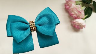 How to make a hair bow an easy way at home beautiful hair clip tutorial with grosgrain ribbon  DIY [upl. by Alten]