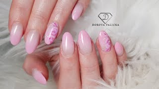 Salon nails How to backfill nails Gel infill Pink ombre nails Flower nail art [upl. by Thetes330]