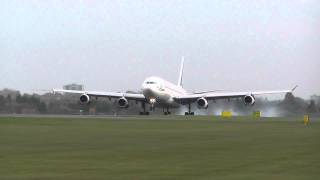 Awesome A340 landing in Poznan Lawica Airport [upl. by Hekking390]