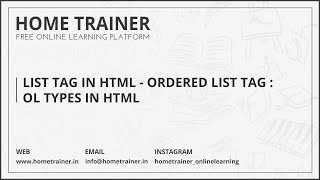 List Tag in HTML  Ordered List Tag  Ol Types in HTML [upl. by Etteyafal]