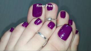 Dark Purple Nail Polish on Toe Nails Warm Pedicure Tutorial  Rose Pearl [upl. by Ringe]