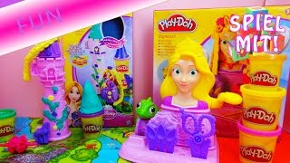 Play Doh Rapunzel Spielset Vergleich Disney Princess Knetset Frisierkopf und Garten Turm  deutsch [upl. by Allenrad]