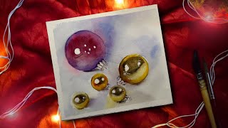 Watercolor Christmas Card Painting  Christmas Baubles [upl. by Nerak68]