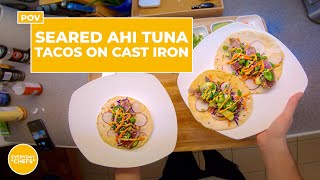 SEARED AHI TUNA TACOS W CAST IRON PAN  EDC Crew [upl. by Battat]